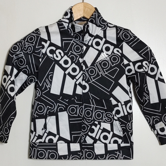 Adidas Black and White Logo Zip Up Jacket - Picture 1 of 10
